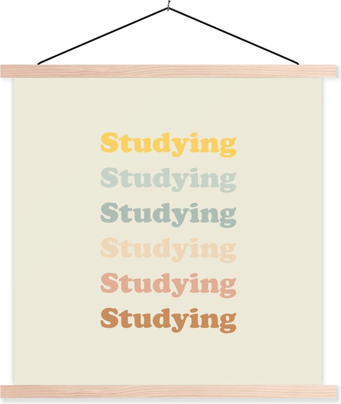 Posterhanger incl. Poster 60x60 cm - Schoolplaat - Studeer - Leren - Quotes - Studenten - Study - Textielposter - Blanke latten