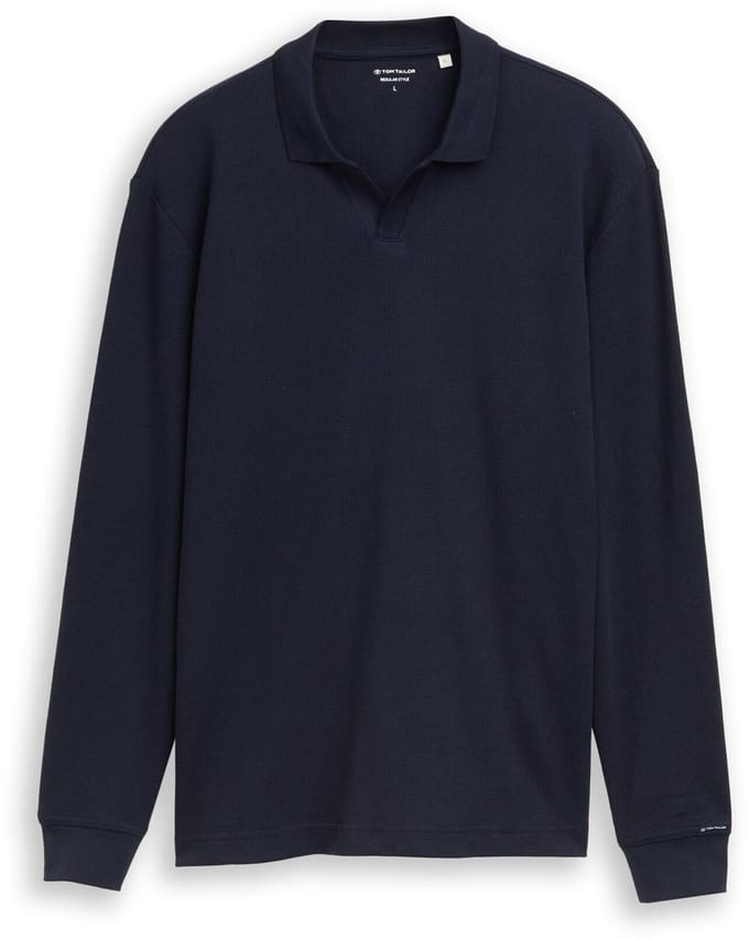 Tom Tailor - Polo met lange mouwen en wafelstructuur - Maat L - sky captain blue