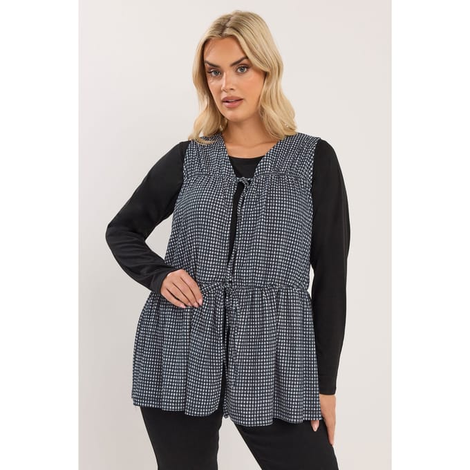 Yours Mouwloze Top Met Striksluitingen En Gingham Print In Zwart Size 42