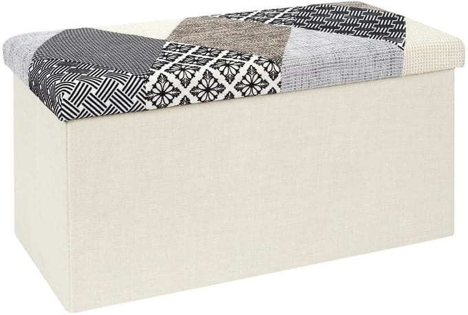 Home Deco Factory Poef/hocker Lapjes Blac - opvouwbaar - stof - opbergbox - multicolor - polyester/mdf - 76 x 38 cm