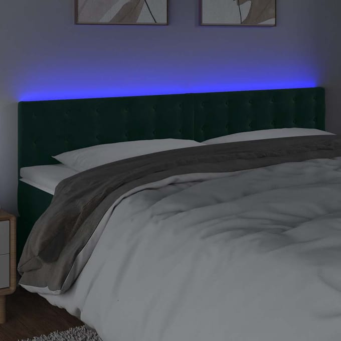 vidaXL - Hoofdbord - LED - 160x5x78/88 - cm - fluweel - donkergroen