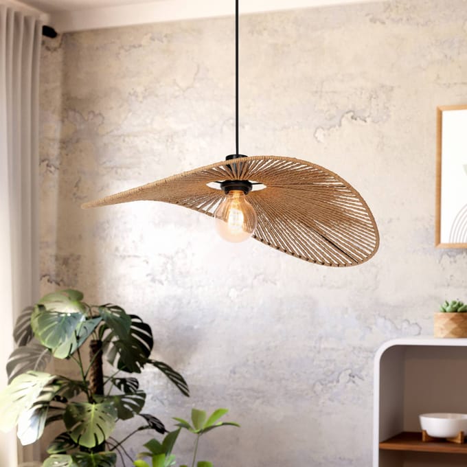 EGLO Hanglamp Siruela, 56 x 40 cm, bruin, papieren koord, E27