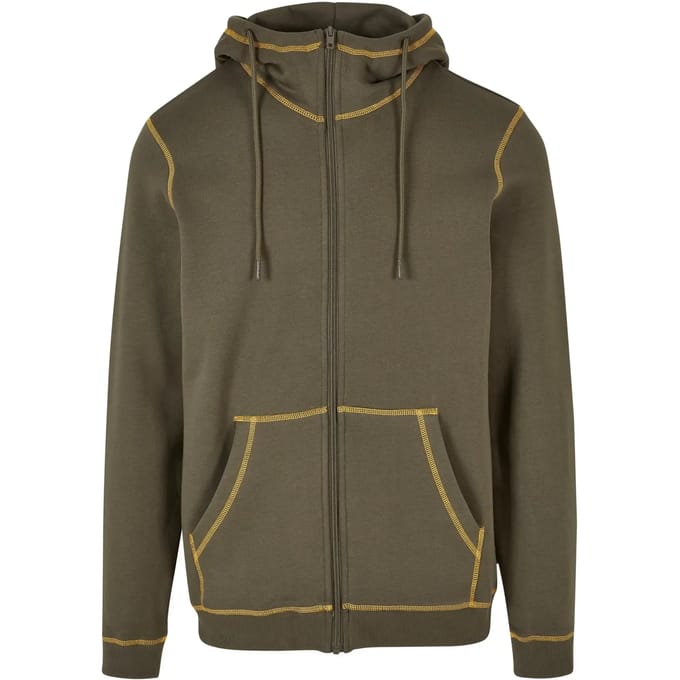Urban Classics - Organic Contrast Flatlock Stitched Vest met capuchon - XL - Groen/Geel