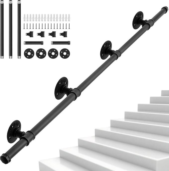 Wandleuning Smeedijzer - Trapleuning Balkon - Veilig Traplopen - Roestwerende Coating - 300 cm - Zwart