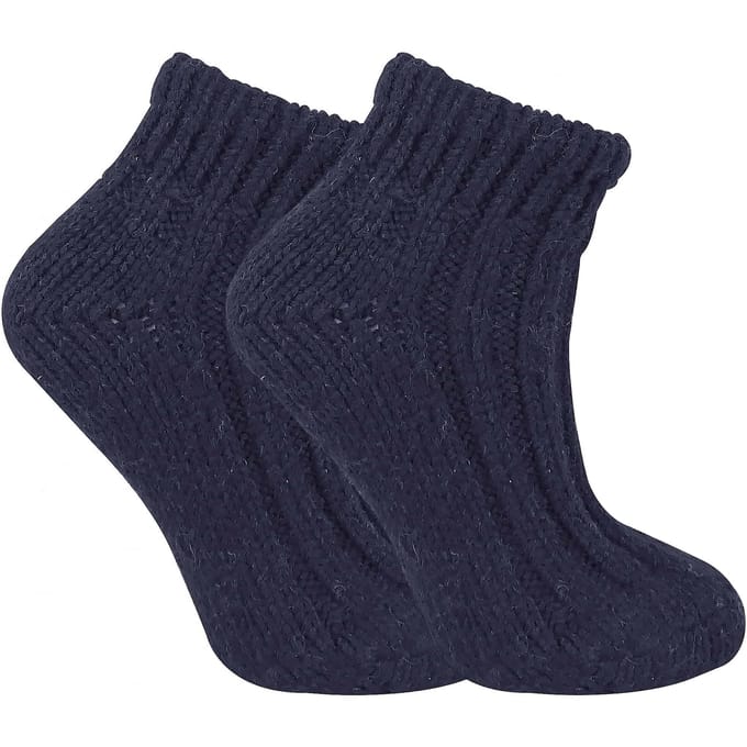 Dames DikkeKnit Wool Blend Enkellaars Sokken - Marine