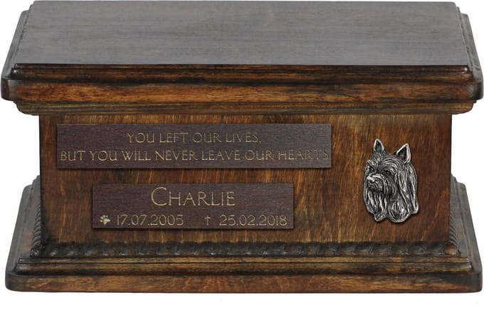 Persoonlijke houten urn voor Silky Terrier as met gravure