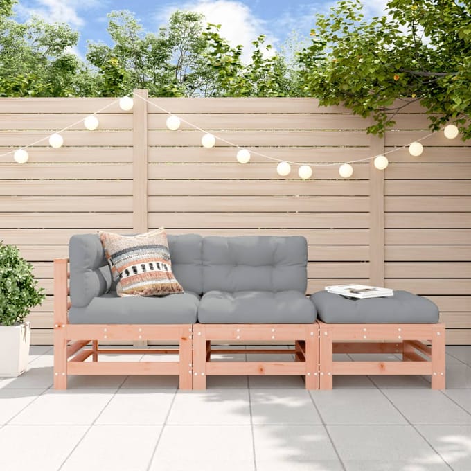 vidaXL - 3-delige - Loungeset - met - kussens - massief - douglashout