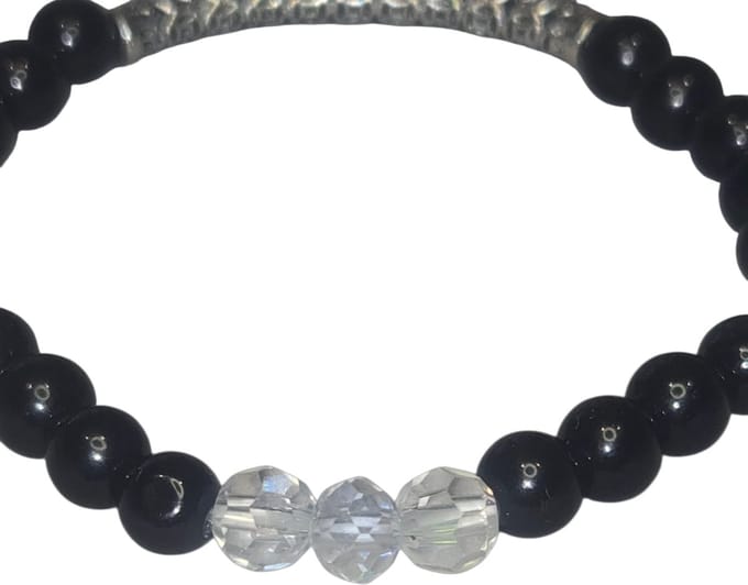 Armband zwarte toermalijn met rozenkwarts.