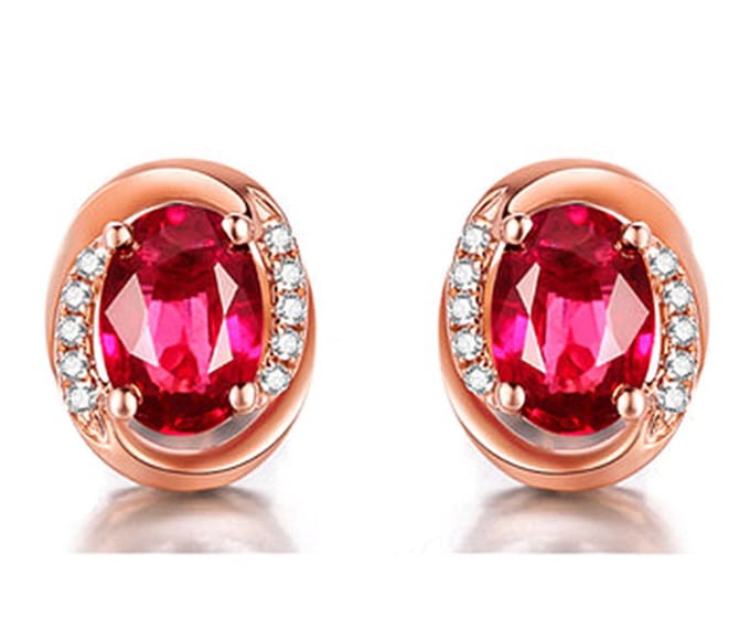 925 Zilveren Ovale Ruby Zirkoon Edelsteen Oorknopjes voor dames