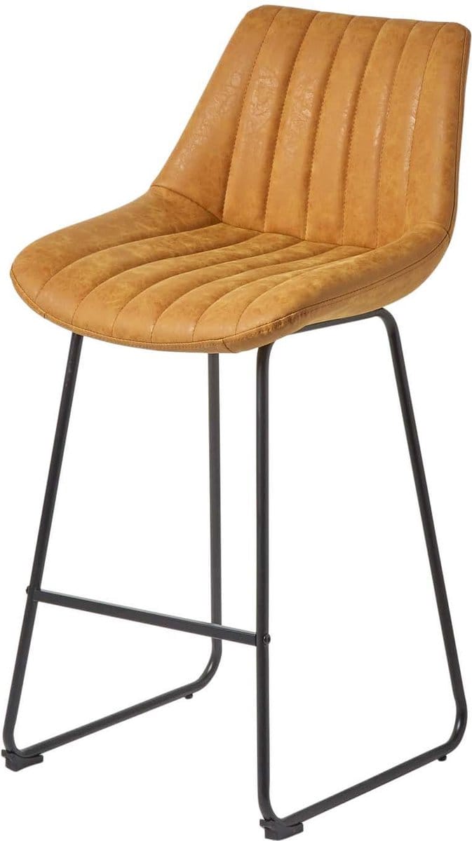 Homescapes - Barkruk Ascot kunstleren barkruk met rugleuning - 97cm - goud