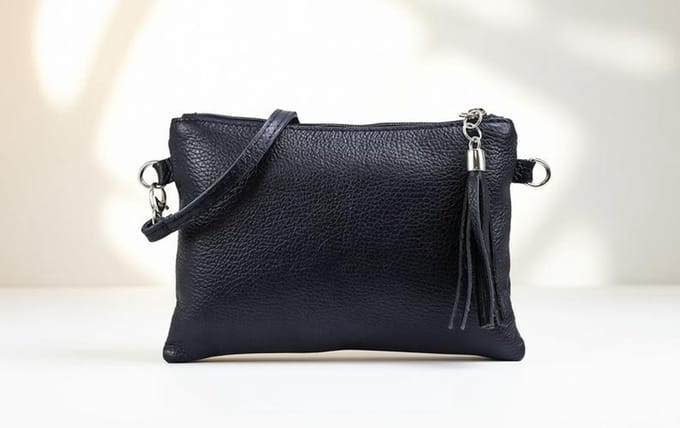 Maison Elara Elegante schoudertas van echt leer in donkerblauw, compact formaat met clutch-stijl