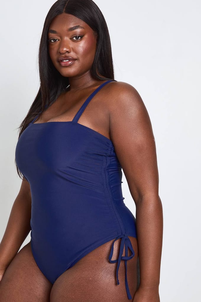 boohoo Dames Plus Gerimpeld Badpak | Navy | Maat: 28
