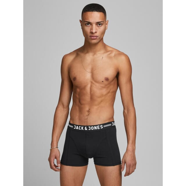 JACK & JONES Herenkleding: Additionals Sense Trunks 3-Pack Noos in het Zwart Black waistband formaat XXL, comfortabel ondergoed.