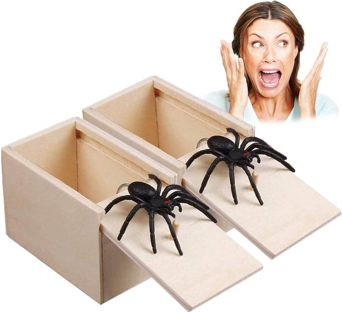 2 stuks Houten doos met prank spin - suprise horror - houten doos met spin - 1 April