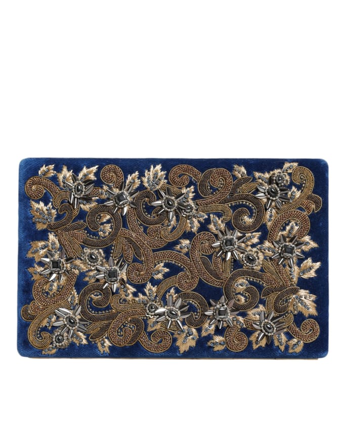 Blauwe Fluweel Gouden Frame Clutch Avondfeest Handtas Tas