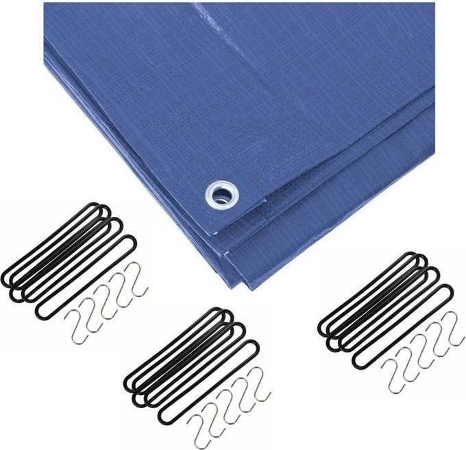 Benson - Afdekzeil blauw 10 x 12 meter met 40x spanrubbers en S-haken