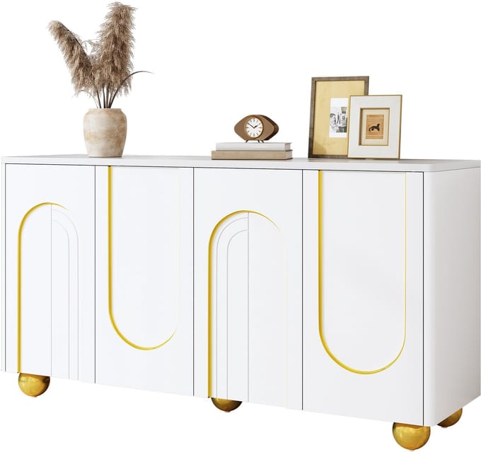 Clruro Dressoir - 140 x 40 x 74 cm - met deuren en reliëffront - PB + MDF - Wit