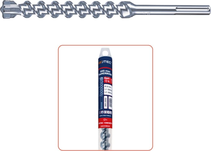 Rotec type 203 hamerboor, SDS-max, QUATTRO-X, 4-snijder, Ø 14 x 400 x 540 mm.