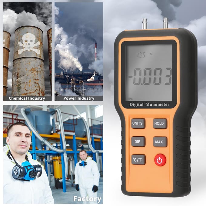 Manomètre numérique affichage LCD Celsius Fahrenheit commutable 12 unités de pression température intérieure réglable multicolore