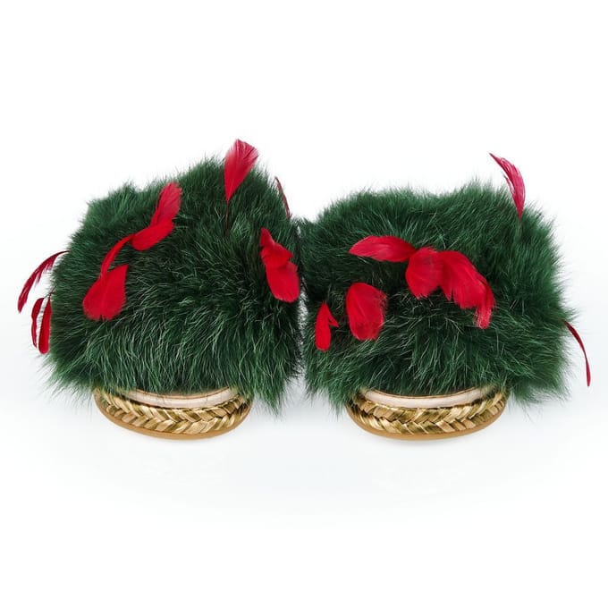 Mr&Mrs Italy Groene Lamsleren Dames Sandalen