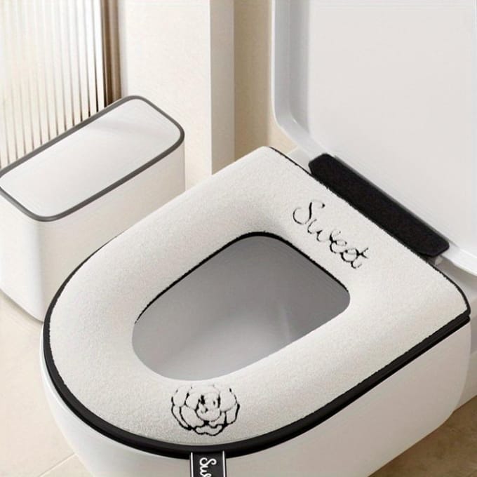 Coussin de siège de toilette imperméable avec fermeture éclair - Ajustement, Confort toutes saisons Housse en polyester, Housse de siège de toilette, Ménage universel, Coussin de siège de toilette blanc