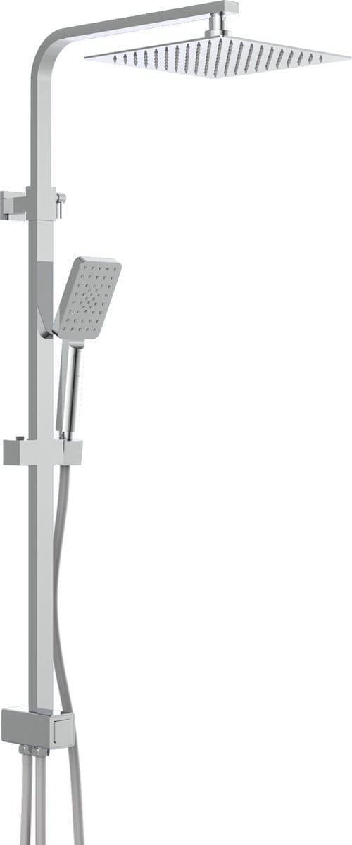 SCHÜTTE SILVER RAIN Douchesysteem - Regendouche - Met Push-Button Omsteller - Rail Van 80 Tot 120 cm Uittrekbaar - Chroom