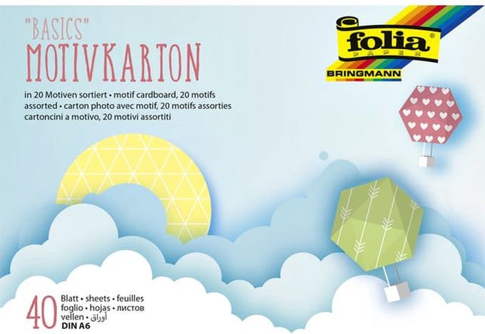 Fotokarton folia a6 40vel met basisdesigns assorti | 5 stuks