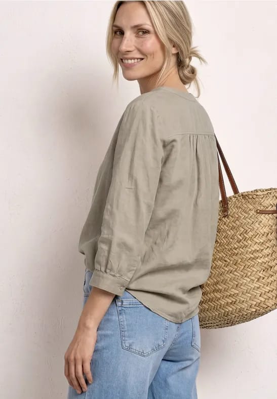 Blouse met gespleten hals van linnenmix