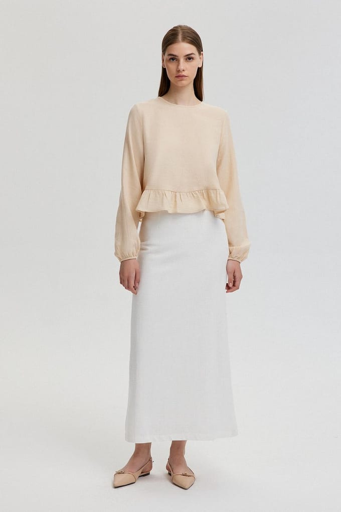 Touché Privé - Mousseline blouse met ruches - Crème - Dames