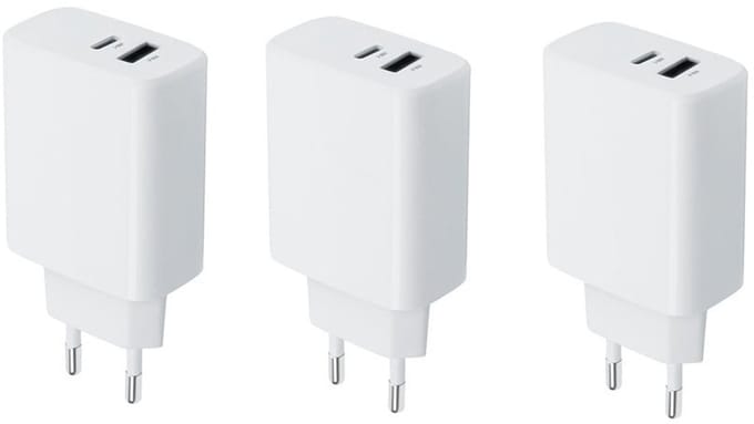3 stuks OneOne 25W super snellader met 2 poorten. Witte oplader met USB C en USB A. PD en Quick Charge lader adapter past op Apple iPhone 13 Mini, iPhone 13 Pro, iPhone 13 Pro Max, iPhone 14, iPhone 14 Plus, iPhone 14 Pro, iPhone 14 Pro Max