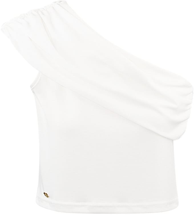 Innovatieve Mouwloze Crop Top met Asymmetrisch Ontwerp - Wit - Maat L