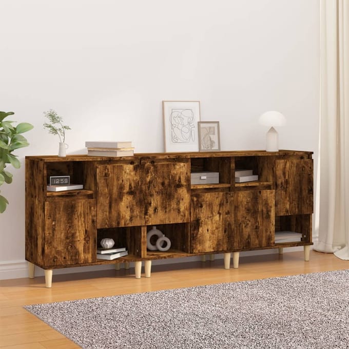 vidaXL - Dressoirs - 3 - st - 60x35x70 - cm - bewerkt - hout - gerookt - eikenkleurig