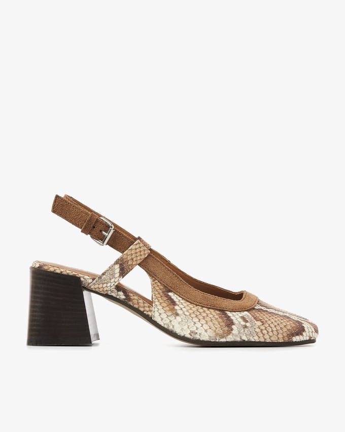 VIA VAI Laine Michelle Slingbacks Dames - Leer,Suède - Cognac - Maat 37