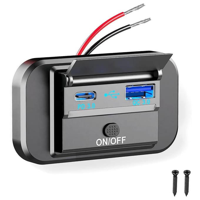 Prise de chargeur de voiture USB 12V-24V, double Port USB, adaptateur d'alimentation, prises USB pour voiture, moto, camion, bateau, Bus, camping-car PD+QC black