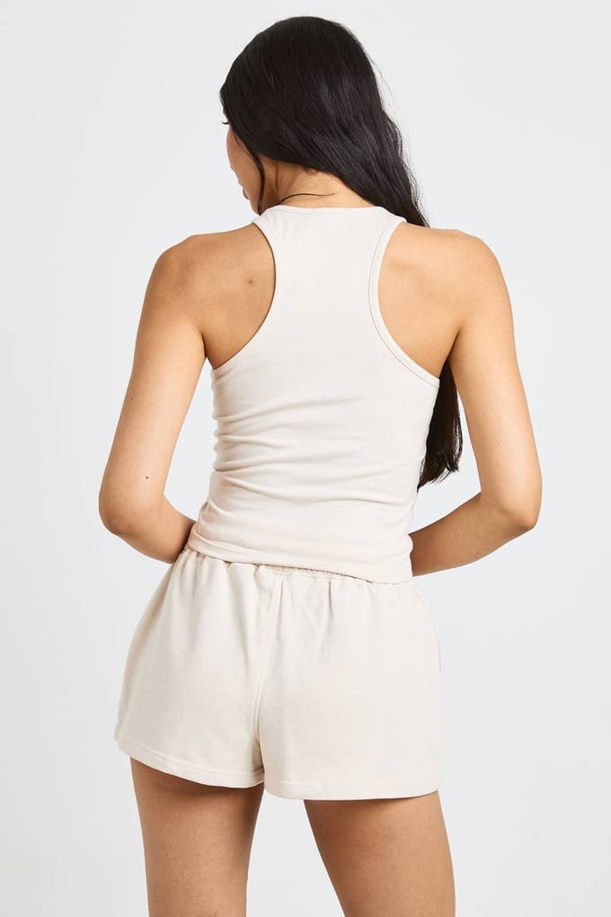 boohoo Dames Lang Racerback Top En Sweat Short Set | Ecru | Maat: Small
