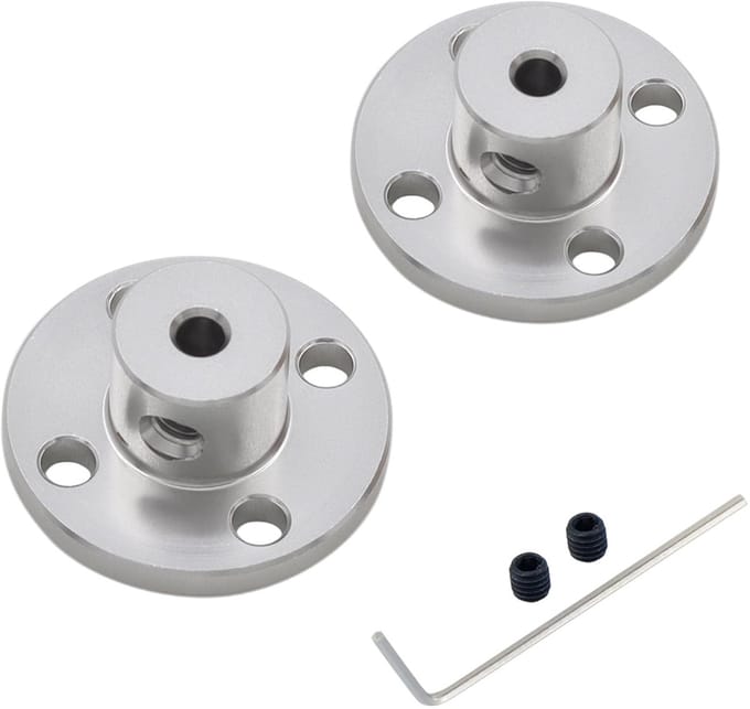 Dailygoods- Flenskoppeling Aluminium - 2 Stuks - Binnen diameter 3.17mm - Flens diameter 22mm - Totale hoogte 10.5mm - Inclusief verstelbare schroeven - Asfslankoppeling