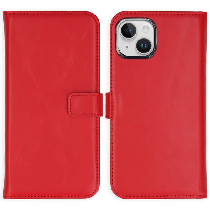 Selencia Hoesje - Geschikt voor Apple iPhone 15 Plus - Echt Lederen Bookcase - Rood