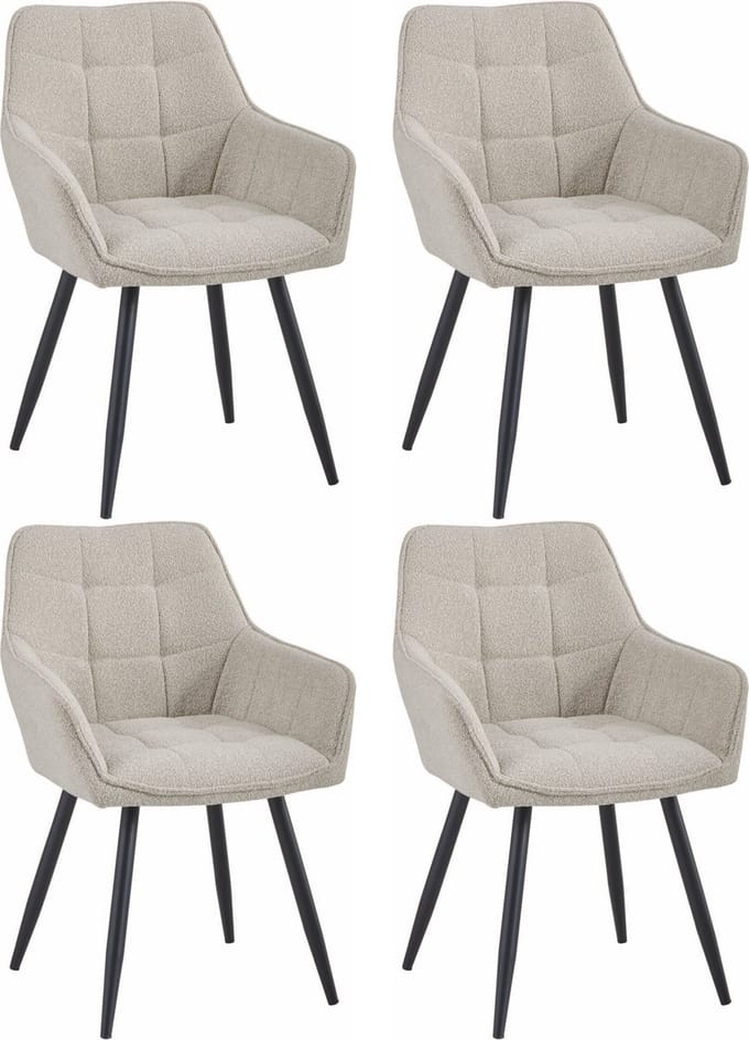 Colenis® - Oriana Eetkamerstoel - Set Van 4 - Beige - Bouclé - Industrieel