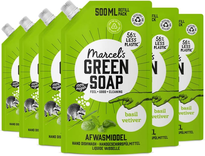 Marcel's Green Soap Afwasmiddel Navulling - Basilicum & Vetiver - 6 x 500 ml