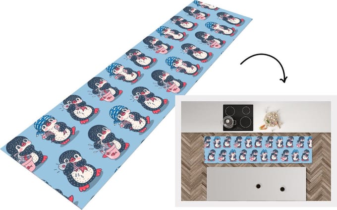 Keukenloper - Loper keuken - Pinguïn - Design - Vis - 240x60 cm - Keukenloper vinyl