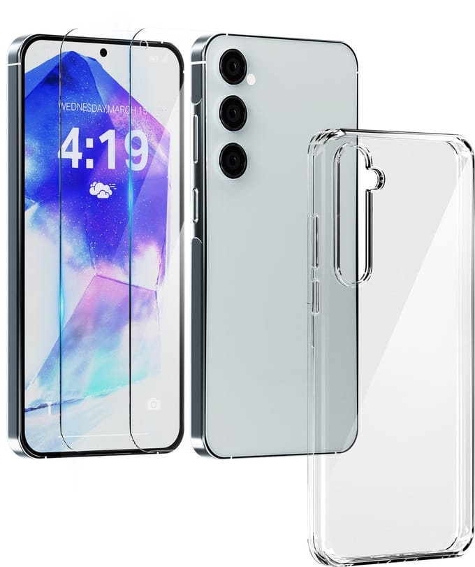 Hoesje geschikt voor Samsung A55 Transparant - 2x screenprotector - beschermglas screen protector- Anti Shock hoes camera case