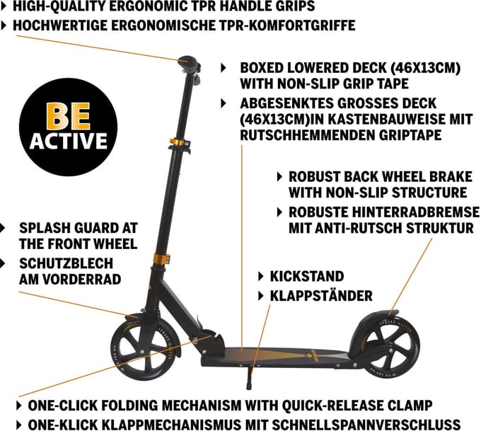 Schildkröt step City Scooter Street Master 2.0 zwart-goud 200mm.