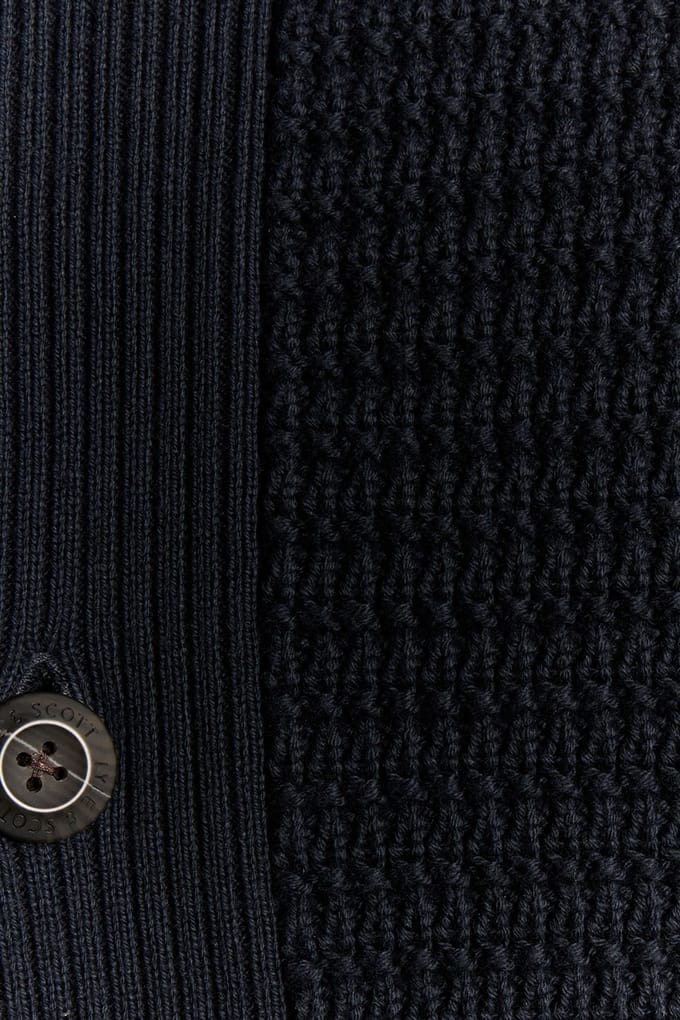 Lyle & Scott Button Through Funnel Neck Jumper Dark Navy Größe: M | Cardigans Outlet | Herren | Blau