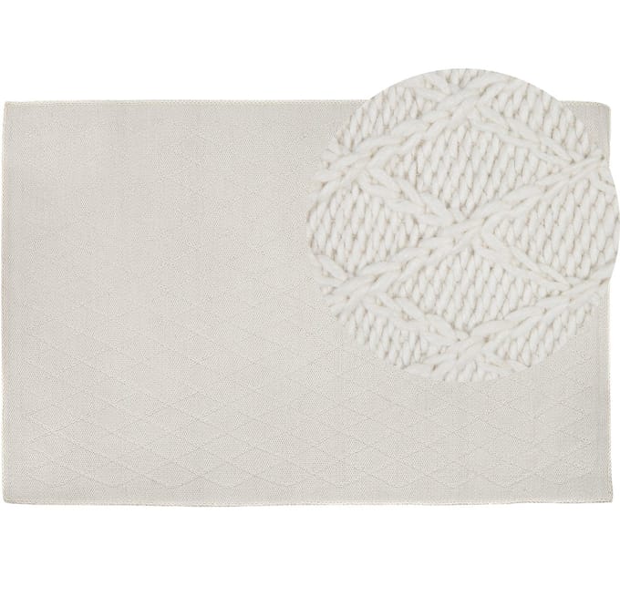 ERZIN - Laagpolig vloerkleed - Gebroken wit - 160 x 230 cm - Wol