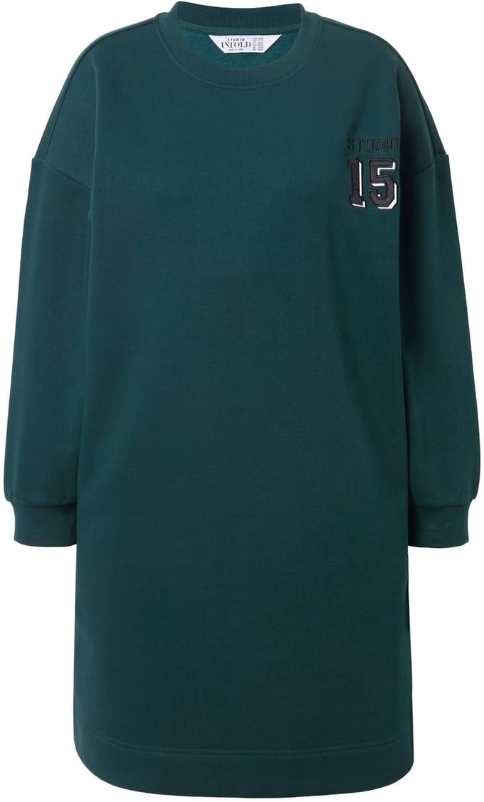 Studio Untold - Dames - Sweat midi-jurk oversized satijnen getal op de rug - Middernacht groen - Maat 42+