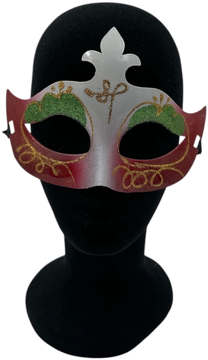 Red and White Masker with Green Lashes
