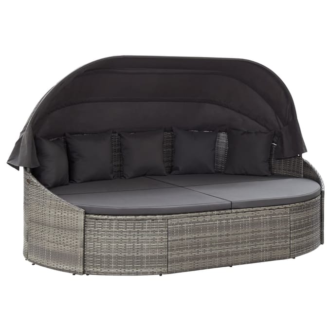 vidaXL - Loungebed - met - luifel - poly - rattan - grijs