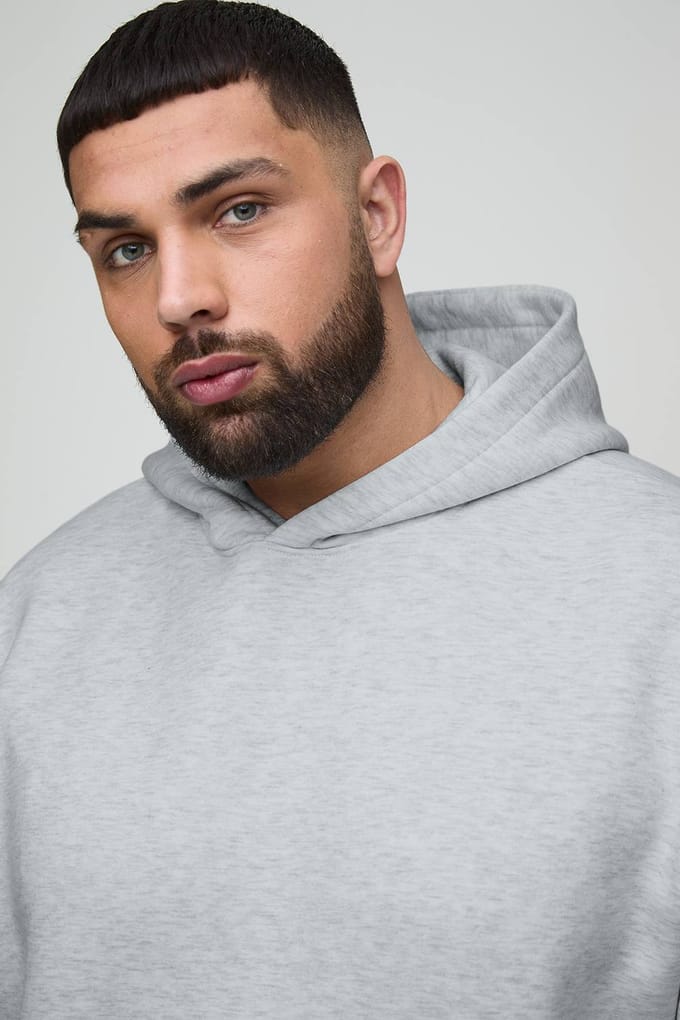 Plus 330GSM Basic Oversized Over het Hoofd Hoodie | Grey Marl | Size 4XL