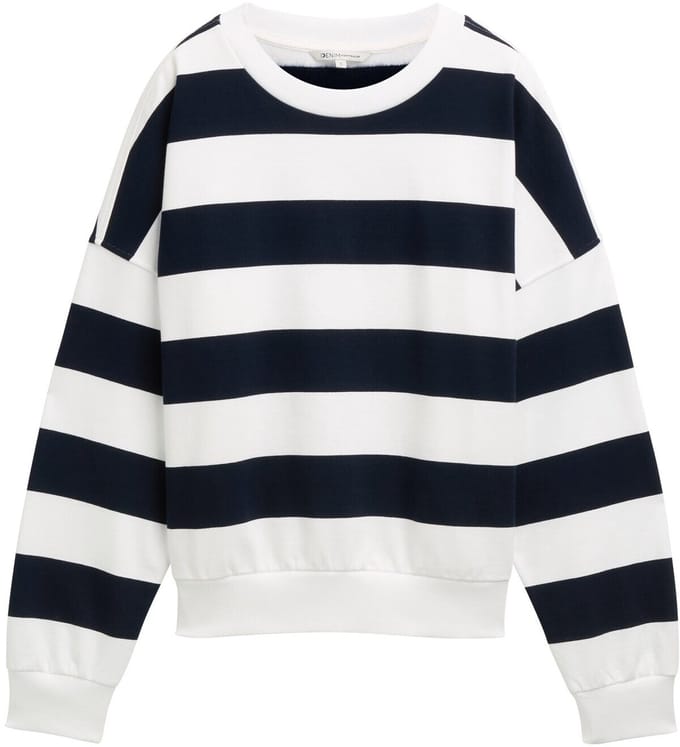 Tom Tailor Denim - Sweatshirt met losse pasvorm - Maat S - navy white block stripe