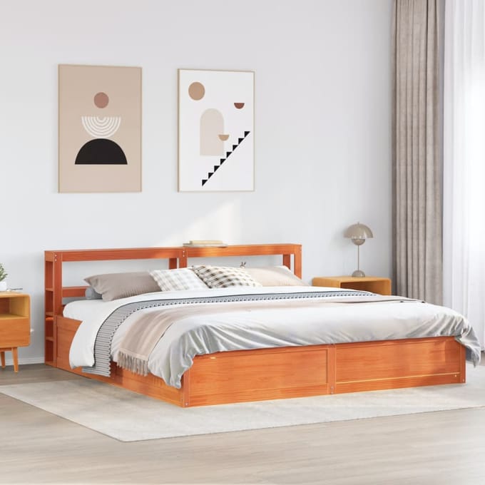 vidaXL Bedframe met hoofdbord massief grenenhout wasbruin 200x200 cm